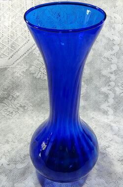 Vintage Blue Cobalt Glass Vase Decorative Glossy Finish Art Glass Home Decor